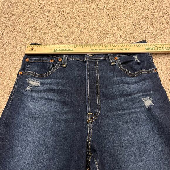 Levi's Ribcage Straight Ankle Jeans Sz 31 Dark Wash Denim Distressed Button Fly - Picture 6 of 8